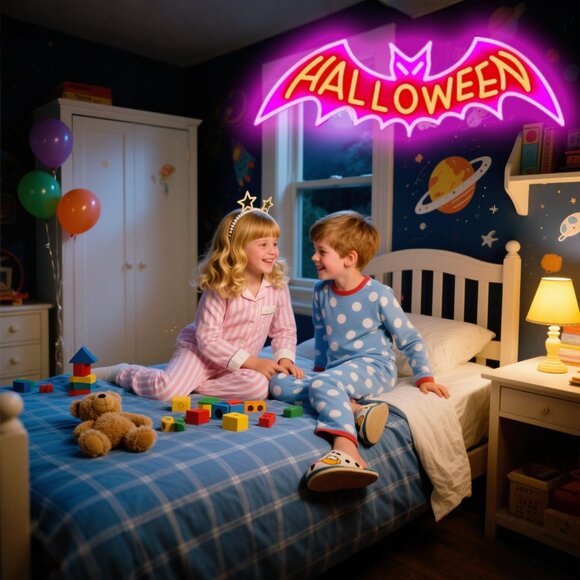 LED Bat Neon Sign Light with Dimmer and Chain for Halloween Bar Party Decor - Picture 4 of 7